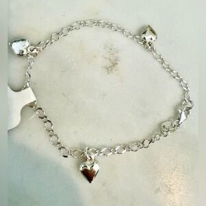 Sterling Silver Heart Charm Bracelet - Shiny Sterling Silver 925 Italy